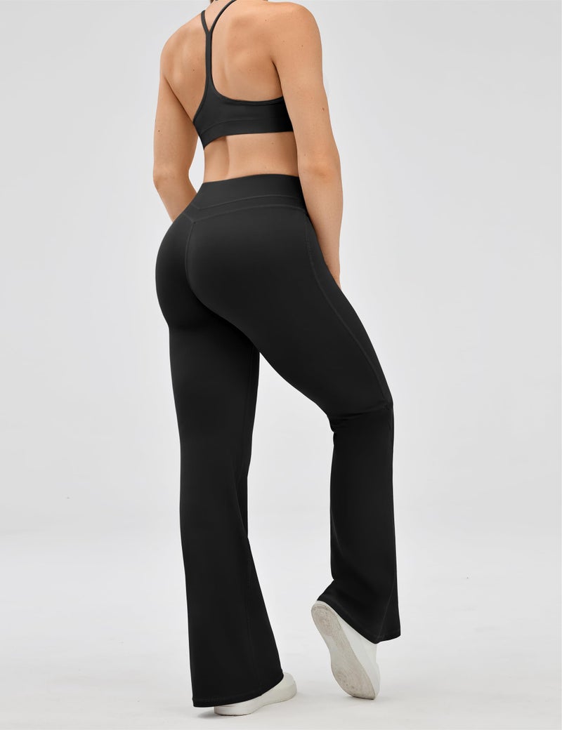 EUYZOU Yoga Pants Women High Waist Casual Soft Crossover Straight Leg Bottoms Leggings, Black M - Image 2