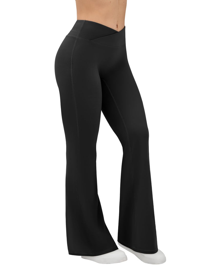 EUYZOU Yoga Pants Women High Waist Casual Soft Crossover Straight Leg Bottoms Leggings, Black M - Image 1