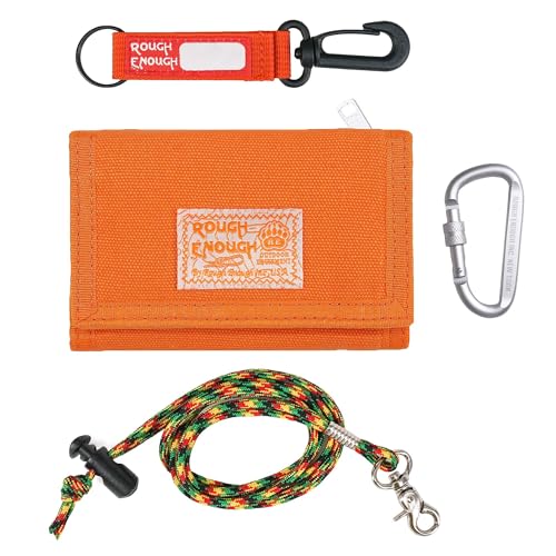 RE ROUGH ENOUGH Rough Enough Kids Wallet for Boys Girls Preppy Teen with Neck Lanyard Keychain Canvas Bright Orange - Image 1