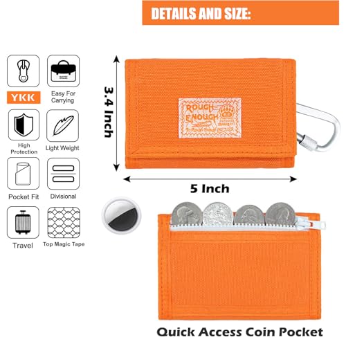 RE ROUGH ENOUGH Rough Enough Kids Wallet for Boys Girls Preppy Teen with Neck Lanyard Keychain Canvas Bright Orange - Image 3