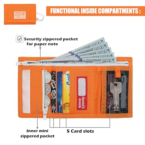 RE ROUGH ENOUGH Rough Enough Kids Wallet for Boys Girls Preppy Teen with Neck Lanyard Keychain Canvas Bright Orange - Image 4