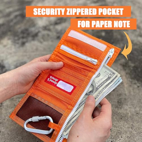 RE ROUGH ENOUGH Rough Enough Kids Wallet for Boys Girls Preppy Teen with Neck Lanyard Keychain Canvas Bright Orange - Image 5