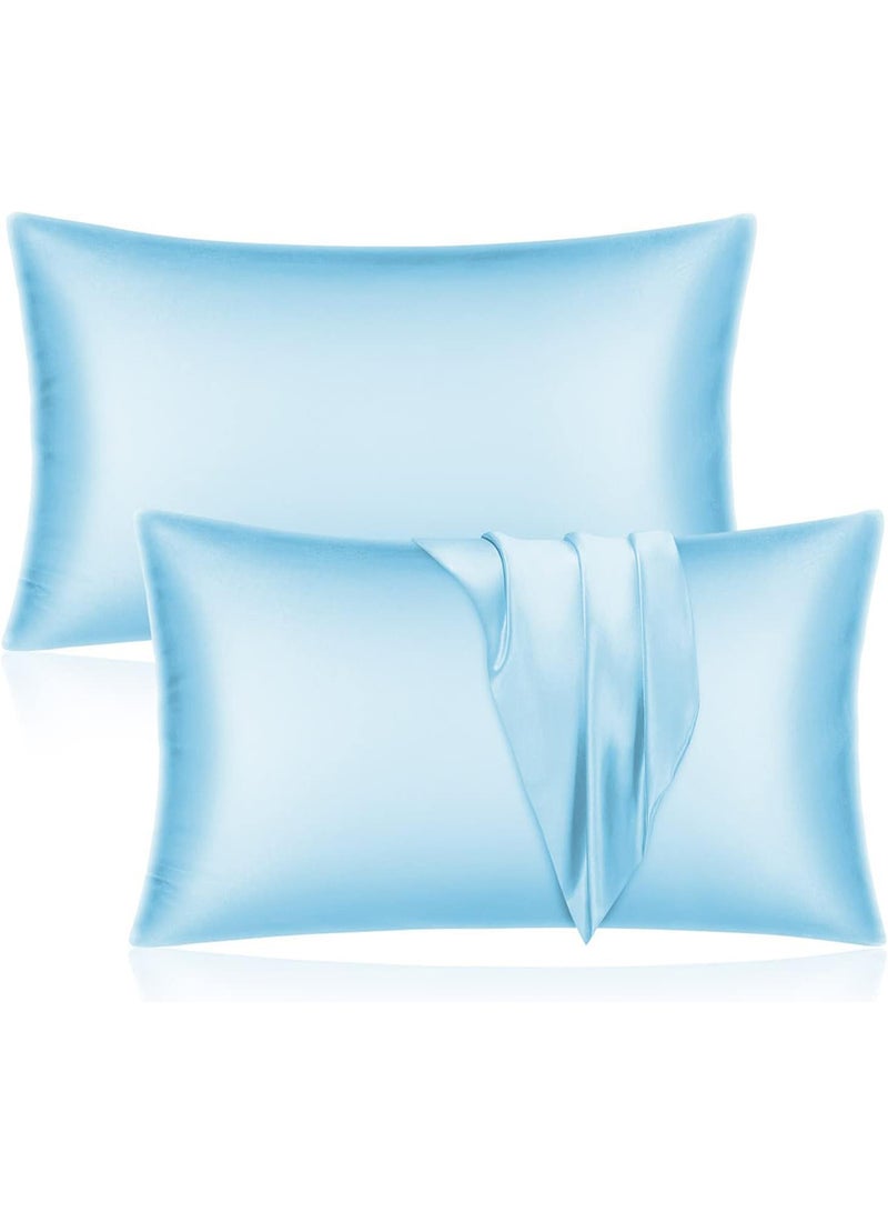 VITION Satin Silk Pillow Case Cover for Hair and Skin, Soft Breathable Smooth Both Sided Silk Pillow Cover Pair (King - 50 x 102cm - 2pcs - Sky Blue) - Image 1