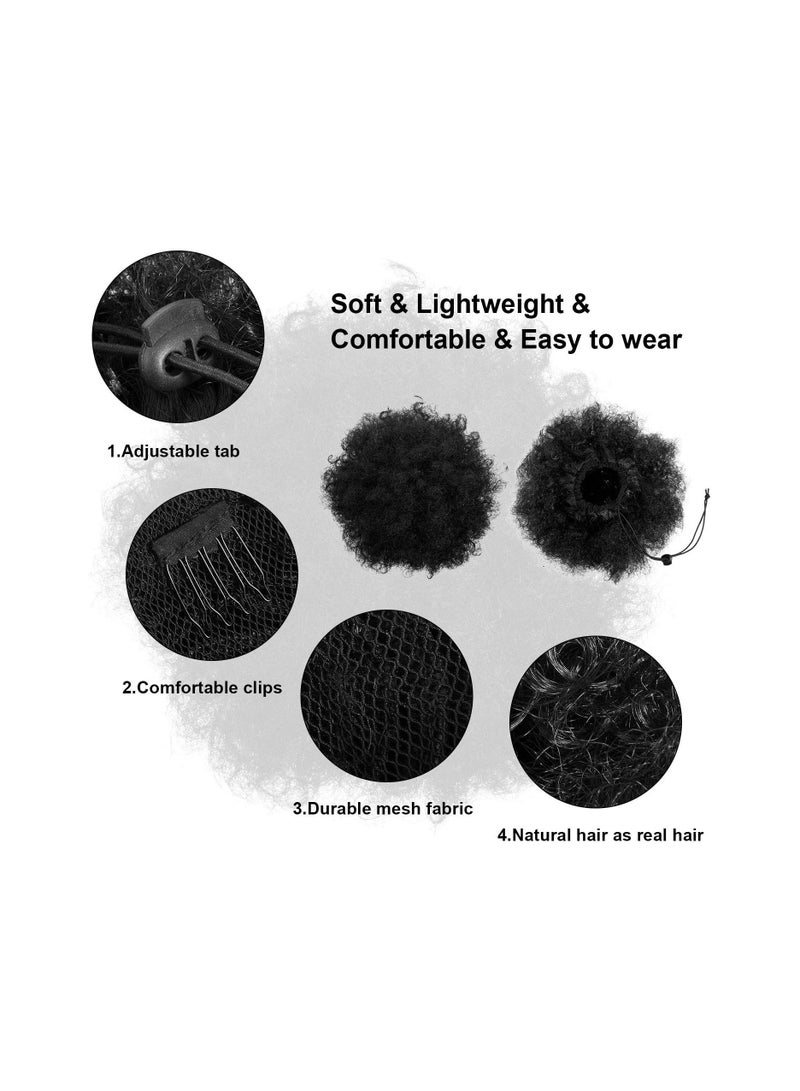 Estelle 2 Pieces Puff Drawstring Ponytail Synthetic Short Curly Hair Afro Bun Extension Afro Chignon Hairpieces Wig Updo Hair Extensions (Small Light Black)  - Image 3