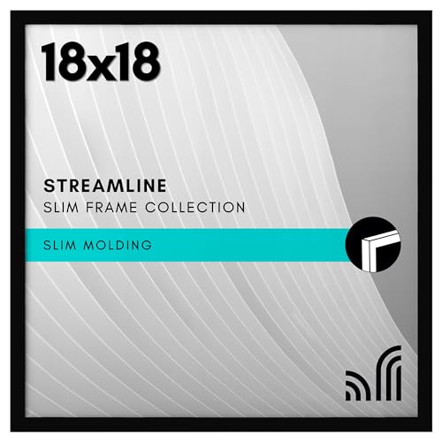 Americanflat 18x18 Picture Frame with Polished Plexiglass Streamline Collection Thin Border Square Frame for Wall Display Hanging Hardware Included Black