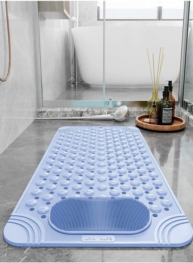 Birzar Shower Mat Non Slip - Bath Mat with a Drain Hole and Suction Cups to Keep Floor Clean, Shower Foot Scrubber Massage Mat. (Light Blue, 70x37) - Image 1