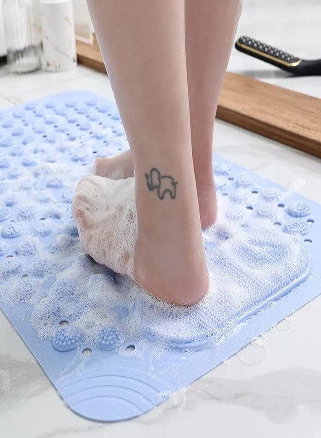 Birzar Shower Mat Non Slip - Bath Mat with a Drain Hole and Suction Cups to Keep Floor Clean, Shower Foot Scrubber Massage Mat. (Light Blue, 70x37) - Image 2