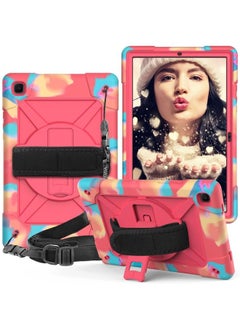 Case Cover For Samsung Galaxy Tab A7 10.4 2020 T500 Contrast Color Silicone + PC Combination Case with Holder Camouflage Rose Red