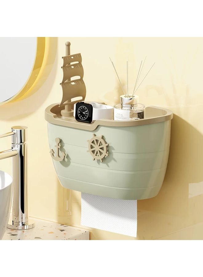 حامل ورق التمر الأخضر ذو الطابقين، صندوق تخزين مثبت على الحمام، موزع الحمام المثبت على الحائط - Image 1