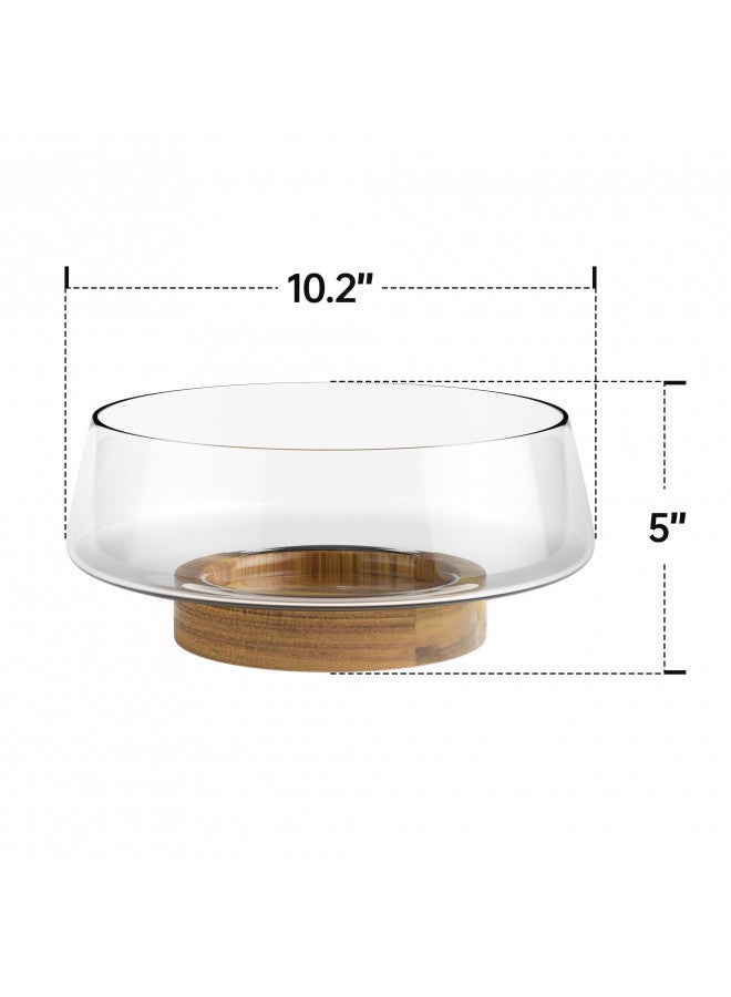 KITEISCAT Extra Large Glass Salad Bowl Set - Salad Bowls for Party with Acacia Wood Base and Salad Serving Utensils - Elegant and Practical Kitchen Must-Have - Image 1