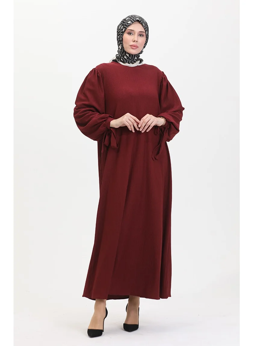 Sefa Merve Sleeve Pleated Dress 1053-05 Claret Red