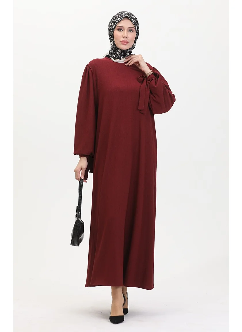 Sefa Merve Sleeve Pleated Dress 1053-05 Claret Red