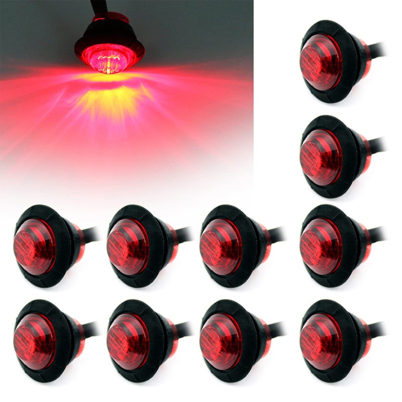 FXC Purishion 10x 34in Round LED Clearence Light Front Rear Side Marker Indicators Light for Truck Car Bus Trailer Van Caravan Boat Taillight Brake Stop Lamp 12V Red