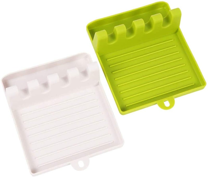 BeFunky Utensil Rest for Stove Top, Spatula/Tongs/Spoon Rest with Drip Pad & Pot Stand, Multifunction Kitchen Spatula Rack with Lid Holder, 2 Pack - Image 1
