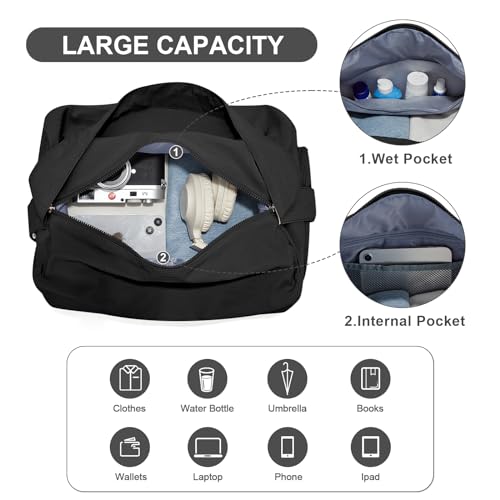 wassdins Large Gym Bag with Shoe Compartment, Workout Sport Duffle Bag for Women Travel, Waterproof Shoulder Overnight Bags Lightweight Carry on Tote Bags for Swim, Yoga, Dance - Image 5