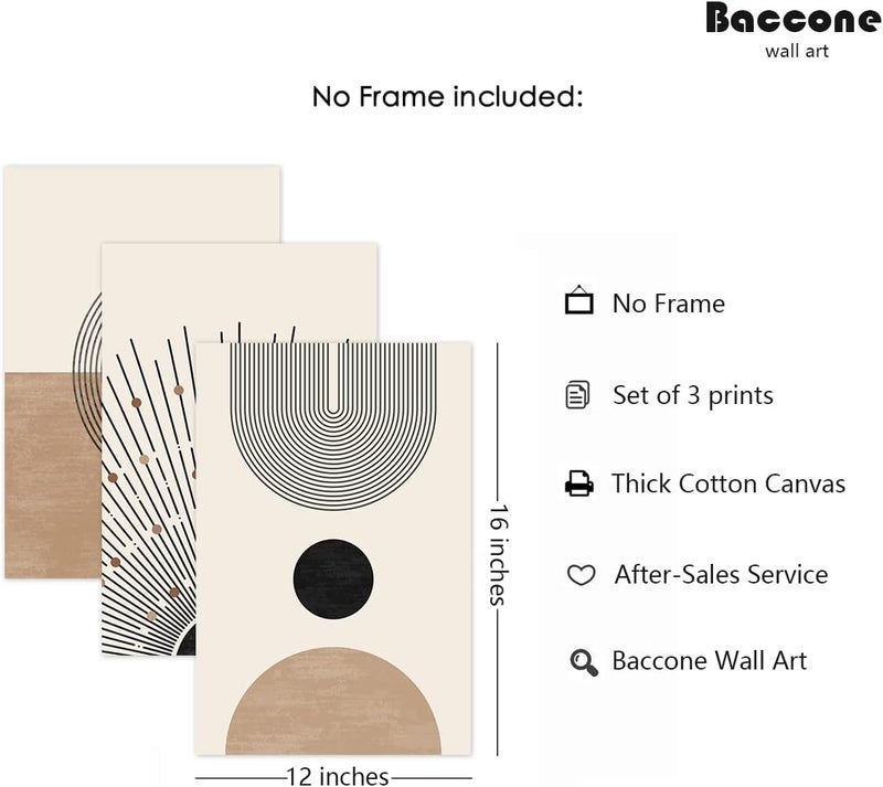 Baccone Mid Century Modern Wall Art Set of 3 Neutral Boho Art Prints - Image 2