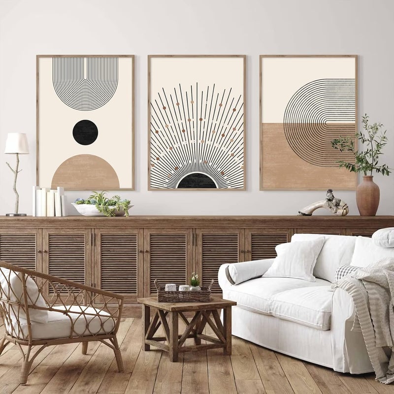 Baccone Mid Century Modern Wall Art Set of 3 Neutral Boho Art Prints - Image 5