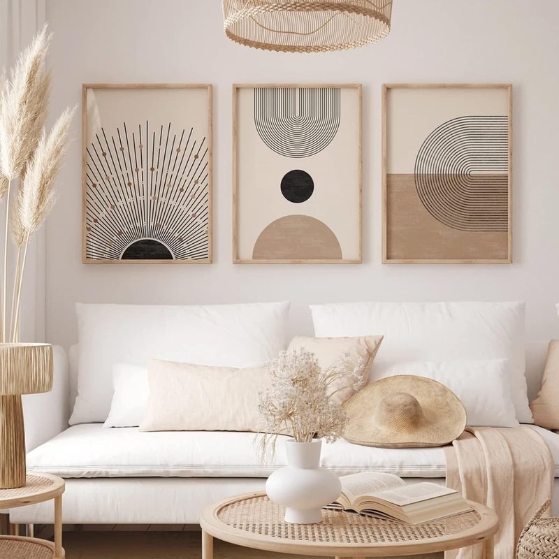 Baccone Mid Century Modern Wall Art Set of 3 Neutral Boho Art Prints - Image 4