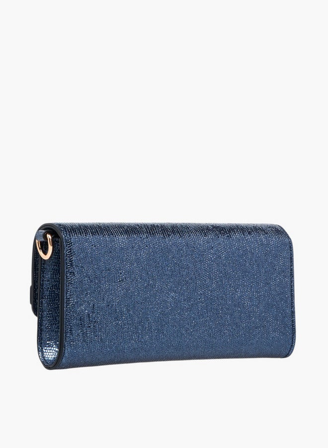 Celeste Metallic Textured Crossbody Bag with Chain Strap and Button Closure - Image 4