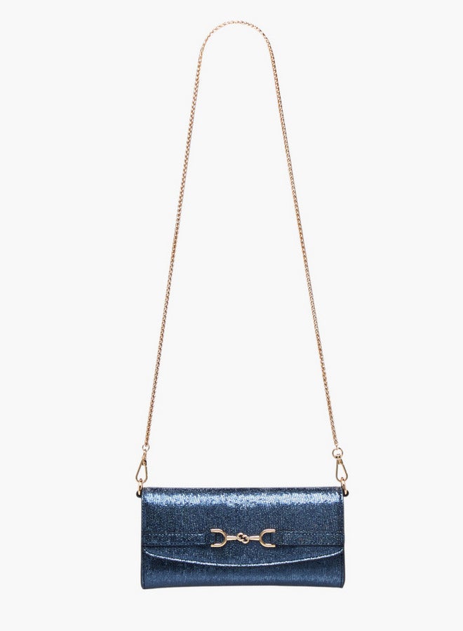 Celeste Metallic Textured Crossbody Bag with Chain Strap and Button Closure - Image 3