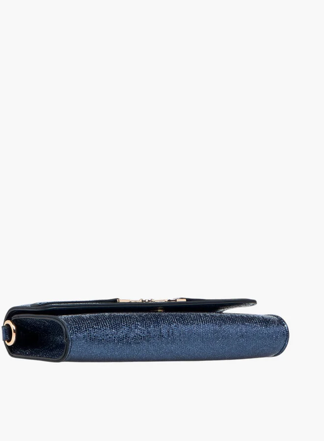 Celeste Metallic Textured Crossbody Bag with Chain Strap and Button Closure