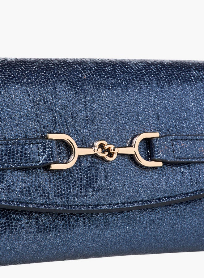 Celeste Metallic Textured Crossbody Bag with Chain Strap and Button Closure - Image 5