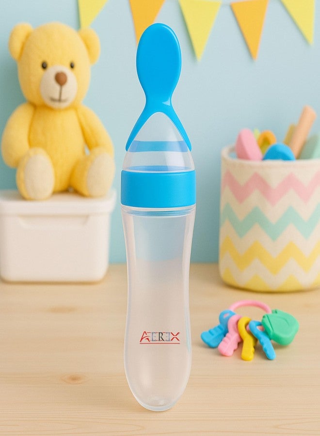 AEREX BPA Free Feeding Bottles | Newborn Baby Feeding Bottle with Spoon | Baby Squeezy Food Feeder for Baby | Feeding Spoon Bottle for Semi-Solid Food, Cereals, Fruit Food Feeder (Blue) - Image 1
