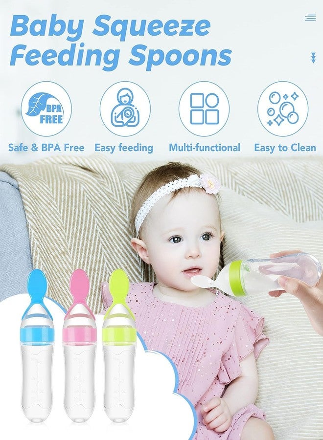 AEREX BPA Free Feeding Bottles | Newborn Baby Feeding Bottle with Spoon | Baby Squeezy Food Feeder for Baby | Feeding Spoon Bottle for Semi-Solid Food, Cereals, Fruit Food Feeder (Blue) - Image 4