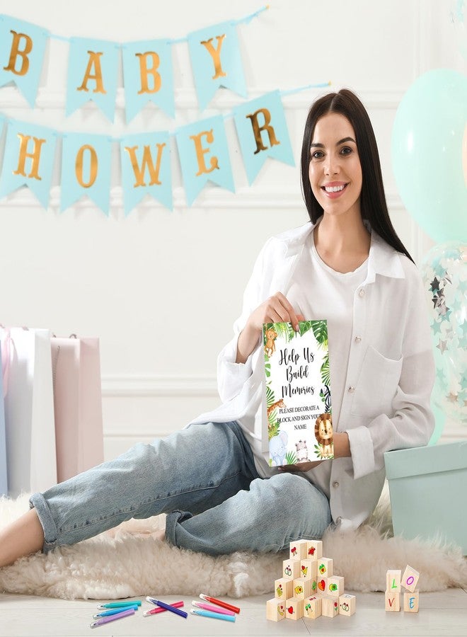 Dinifee 125 Pcs Baby Shower Decorate a Block Game Set Includes Help Us Build Memories Sign 100 DIY Blank Wooden Block 24 Paint Marker Prize for Wedding Baby Shower Game(Jungle) - Image 5