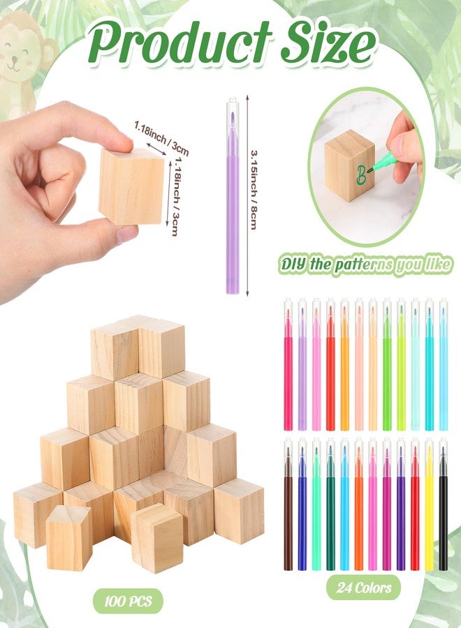 Dinifee 125 Pcs Baby Shower Decorate a Block Game Set Includes Help Us Build Memories Sign 100 DIY Blank Wooden Block 24 Paint Marker Prize for Wedding Baby Shower Game(Jungle) - Image 3