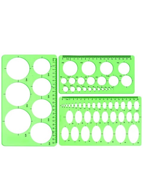 3 Pieces Circle and Oval Stationery Template, Clear Green Plastic Measuring Template Ruler, Geometric Ruler Template Digital Drawing for Office and School, Drawing Templates (3 Styles)