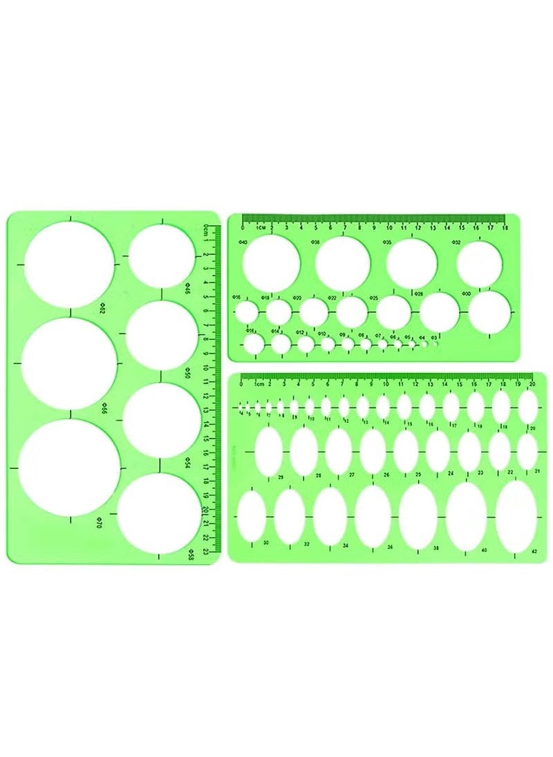 3 Pieces Circle and Oval Stationery Template, Clear Green Plastic Measuring Template Ruler, Geometric Ruler Template Digital Drawing for Office and School, Drawing Templates (3 Styles)
