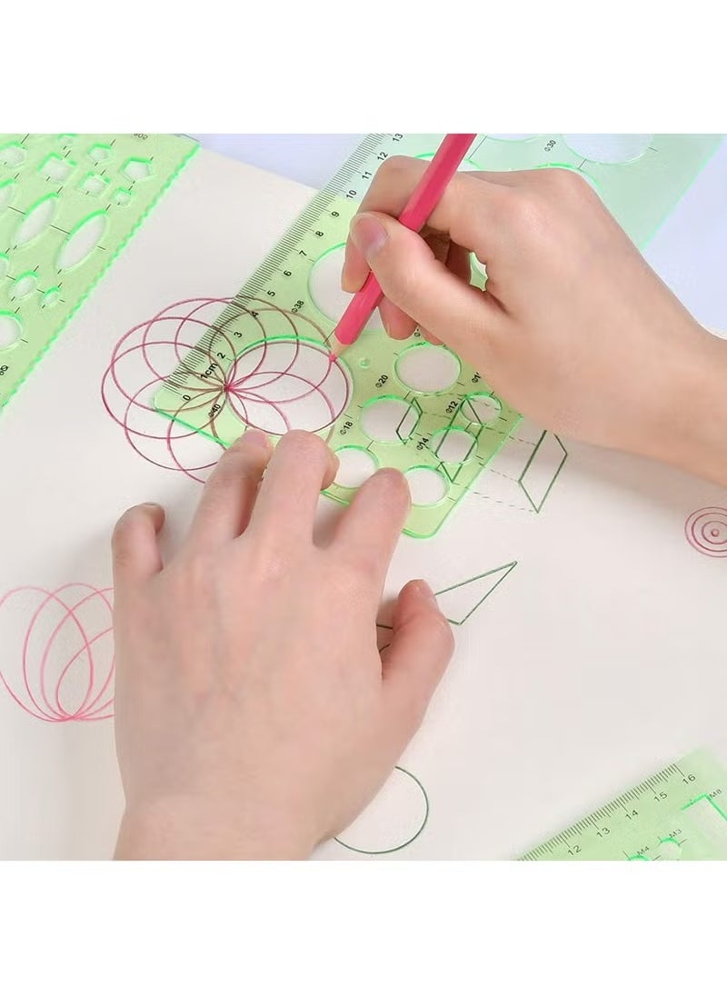 3 Pieces Circle and Oval Stationery Template, Clear Green Plastic Measuring Template Ruler, Geometric Ruler Template Digital Drawing for Office and School, Drawing Templates (3 Styles)