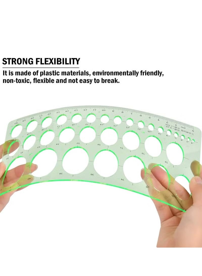 3 Pieces Circle and Oval Stationery Template, Clear Green Plastic Measuring Template Ruler, Geometric Ruler Template Digital Drawing for Office and School, Drawing Templates (3 Styles)