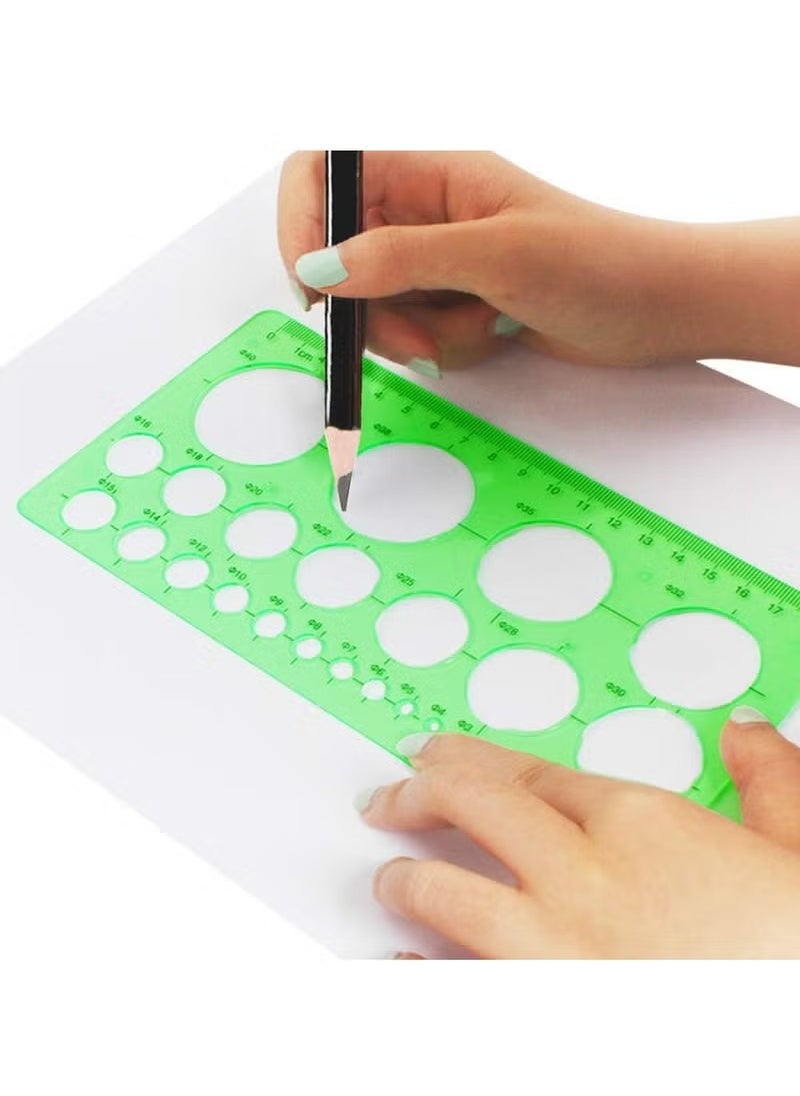 3 Pieces Circle and Oval Stationery Template, Clear Green Plastic Measuring Template Ruler, Geometric Ruler Template Digital Drawing for Office and School, Drawing Templates (3 Styles)