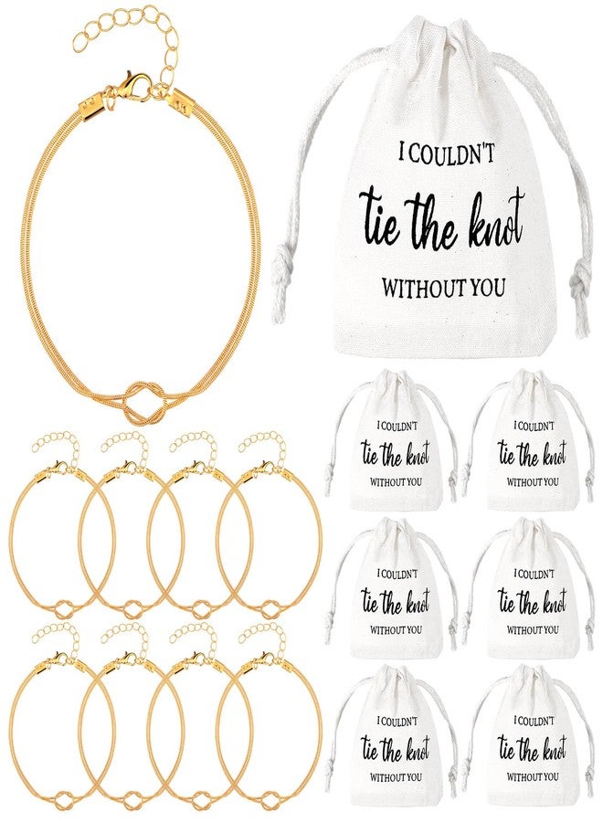 تونديامو مجموعة تونديمو من 16 قطعة من مجوهرات وصيفات العروس، تتضمن أساور عقدة وحقائب مجوهرات من الكتان والقطن، مع عبارة "لم أكن لأتمكن من عقد قراني بدونكِ". هدايا مثالية لحفلات توديع العزوبية. - Image 1