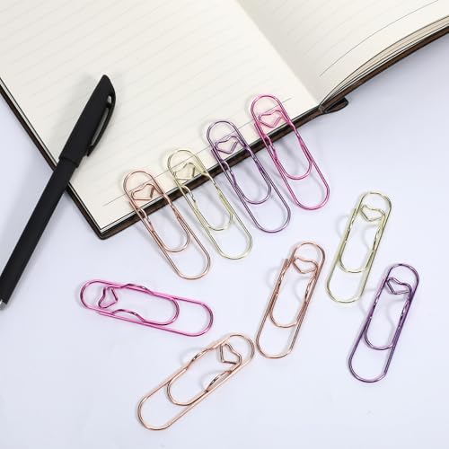 IANFAN 12 Pcs Metal Pen Clips for Notebook, 2.8 Inch Paper Clip Pen Holder for Notebooks Papers Planner Jumbo Office Supplies, Gold/Purple/Pink/Red Heart Shape - Image 4