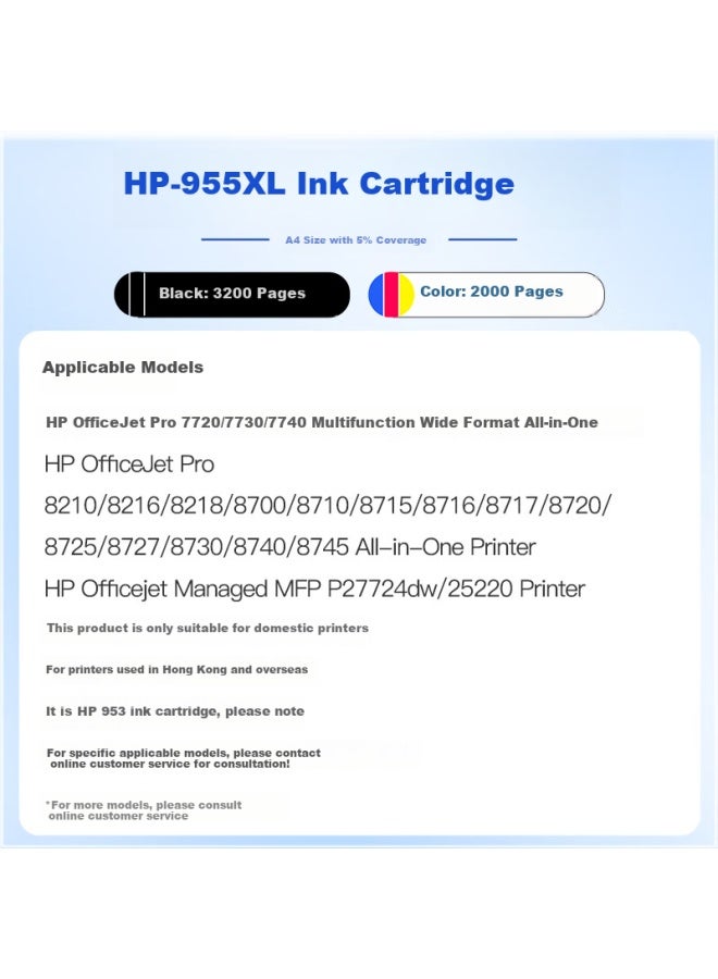 Befon خرطوشة حبر بيفون 955xl، سوداء، متوافقة مع طابعات HP 7720، 7730، 7740، 8210، 8216، 8218، 8710، 8720، 8725، 8730، 8740، خرطوشة حبر HP 955 - Image 1