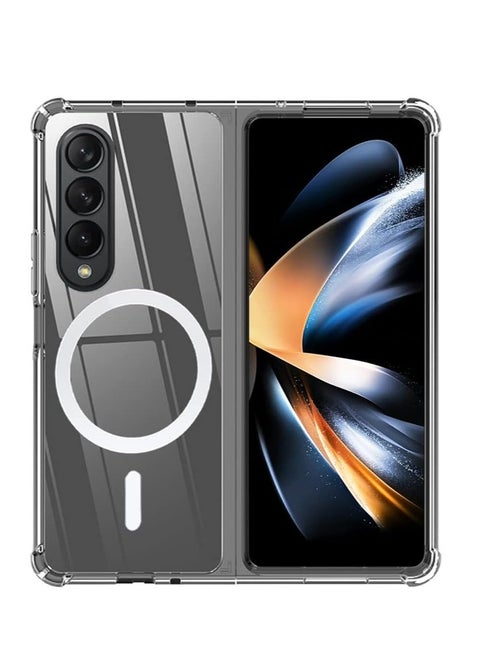 For Samsung Galaxy Z Fold 4 Magnetic Clear Case, Compatible with Wireless Charger Support and Mag safe Case, Simplistic Transparent Shockproof and Drop-Proof Case (Galaxy Z Fold 4)