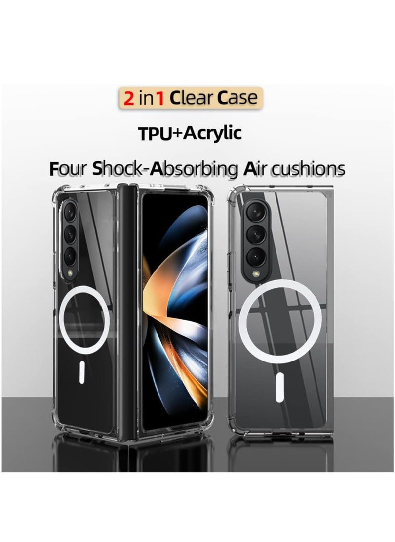 For Samsung Galaxy Z Fold 4 Magnetic Clear Case, Compatible with Wireless Charger Support and Mag safe Case, Simplistic Transparent Shockproof and Drop-Proof Case (Galaxy Z Fold 4)