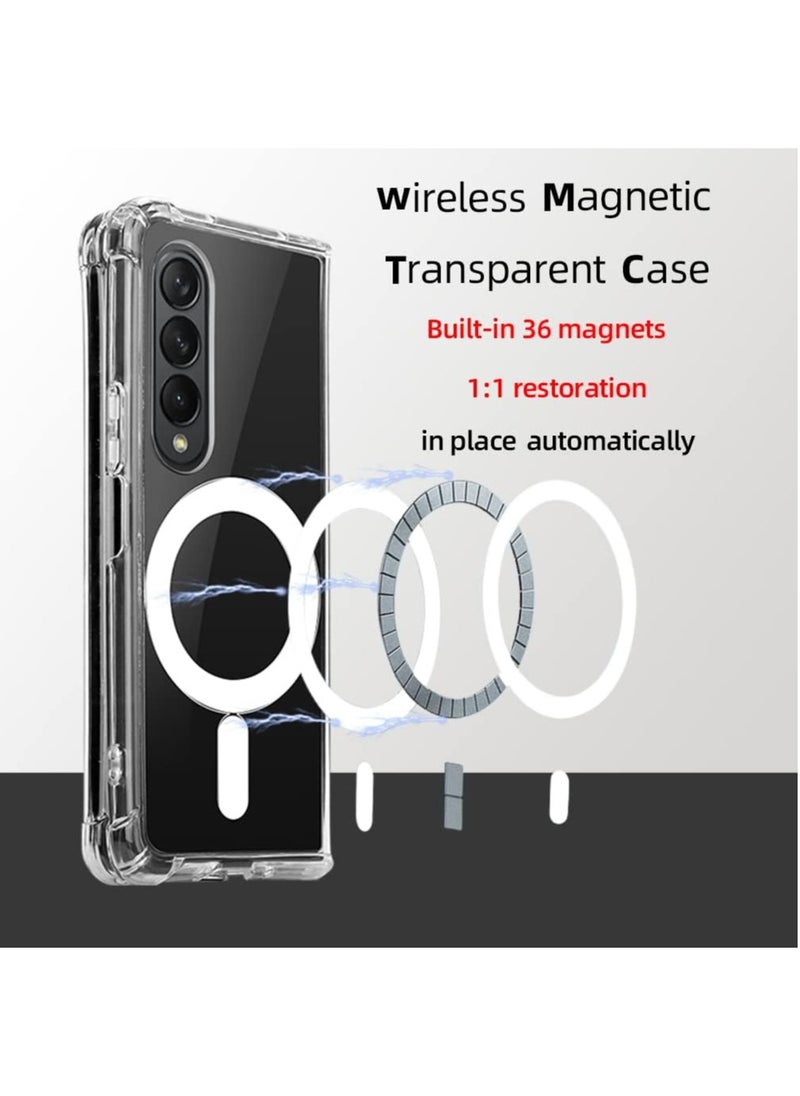 For Samsung Galaxy Z Fold 4 Magnetic Clear Case, Compatible with Wireless Charger Support and Mag safe Case, Simplistic Transparent Shockproof and Drop-Proof Case (Galaxy Z Fold 4)