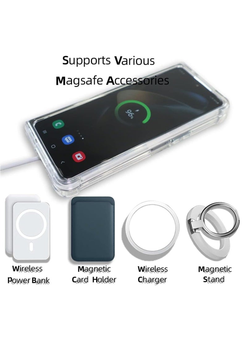 For Samsung Galaxy Z Fold 4 Magnetic Clear Case, Compatible with Wireless Charger Support and Mag safe Case, Simplistic Transparent Shockproof and Drop-Proof Case (Galaxy Z Fold 4)