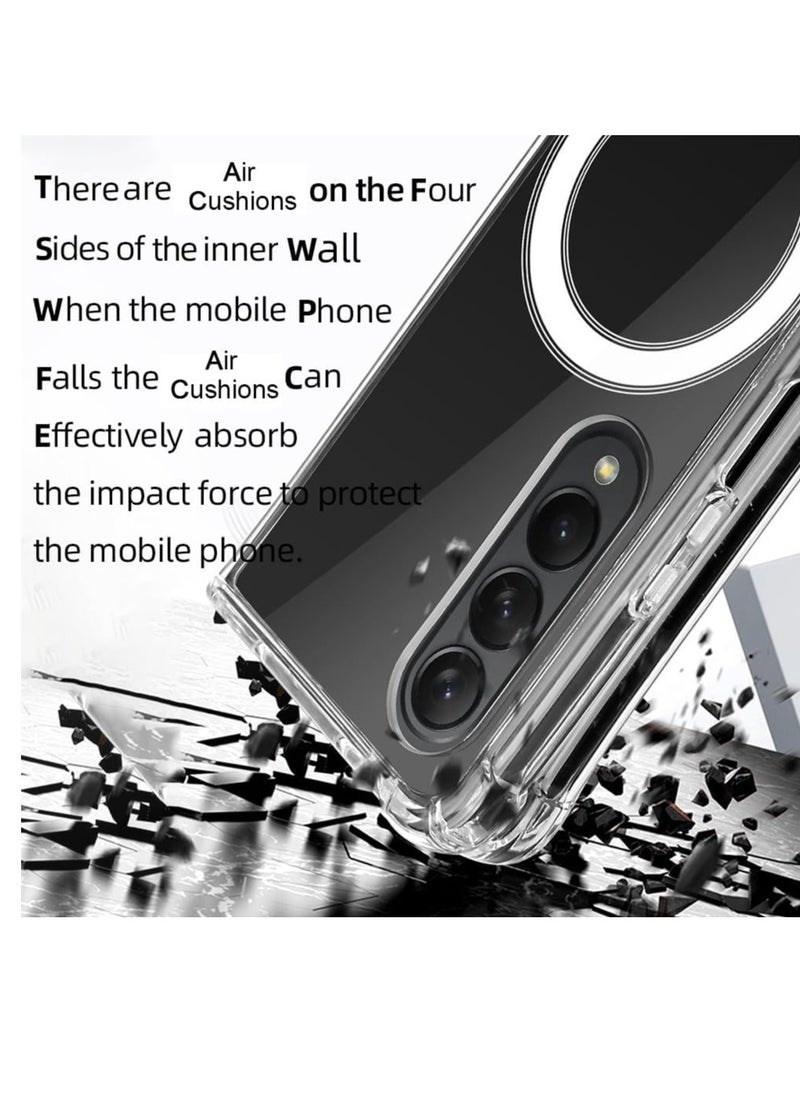For Samsung Galaxy Z Fold 4 Magnetic Clear Case, Compatible with Wireless Charger Support and Mag safe Case, Simplistic Transparent Shockproof and Drop-Proof Case (Galaxy Z Fold 4)