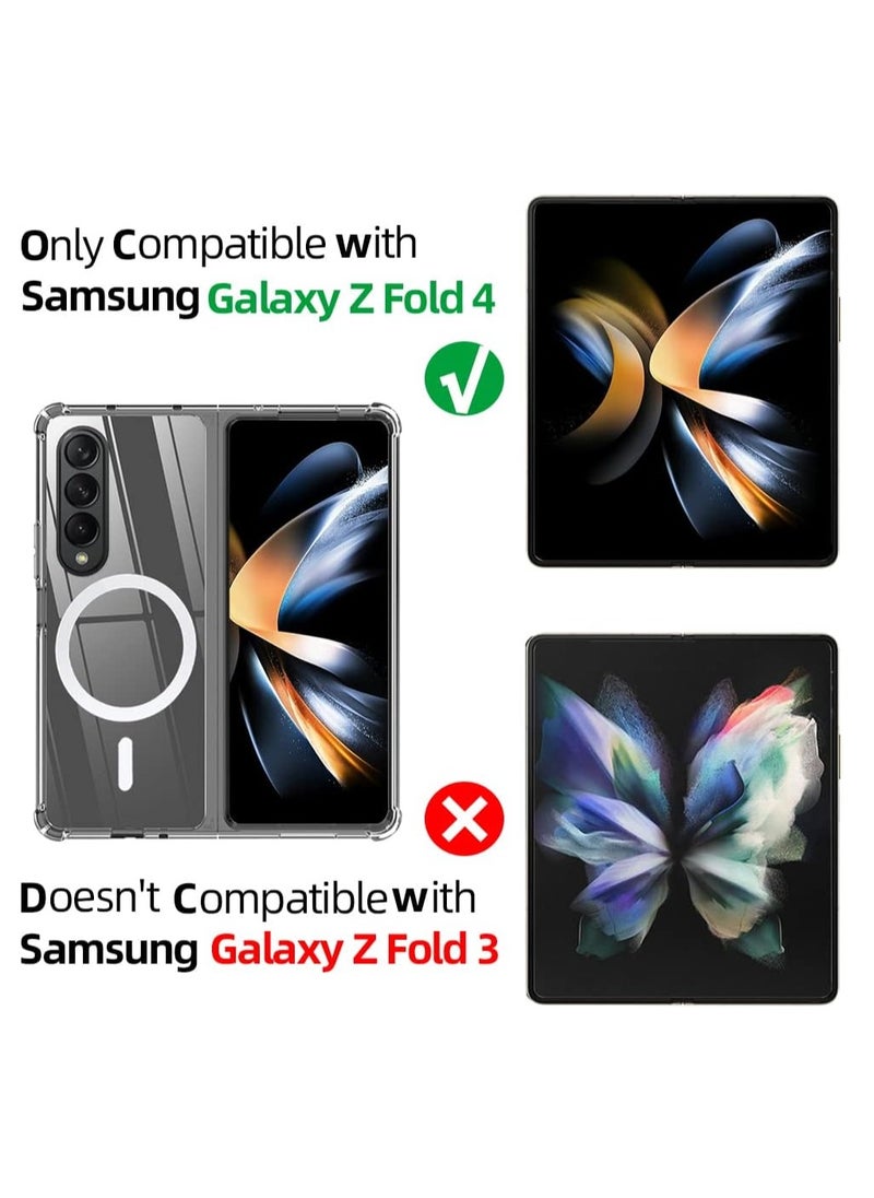 For Samsung Galaxy Z Fold 4 Magnetic Clear Case, Compatible with Wireless Charger Support and Mag safe Case, Simplistic Transparent Shockproof and Drop-Proof Case (Galaxy Z Fold 4)
