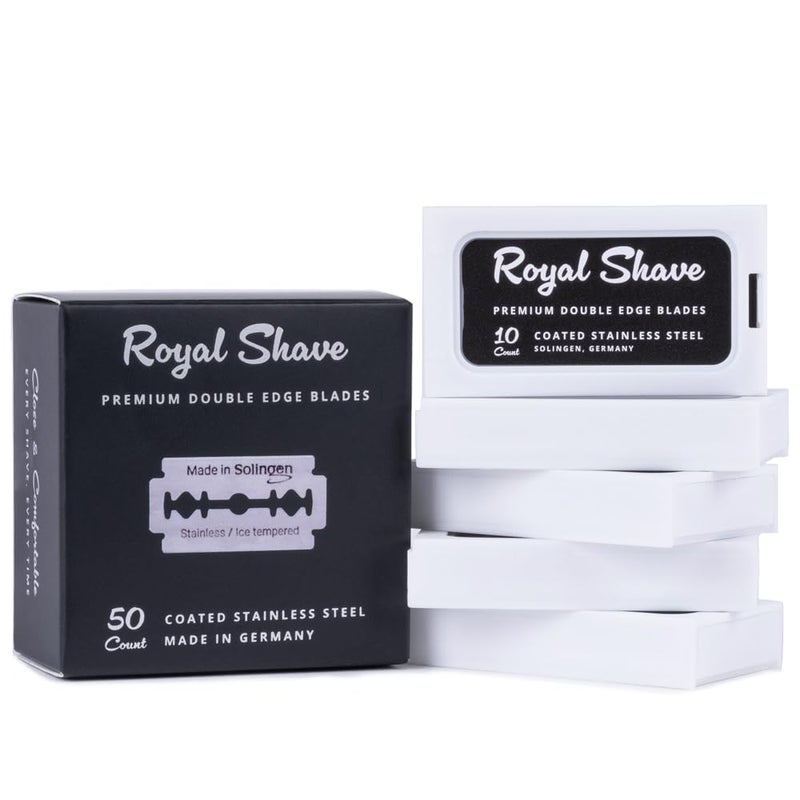 Premium Double Edge Stainless Steel Blades Fits All Safety Razors Long Lasting Shaving Razor Blades Made in Germany 50 Count Pack