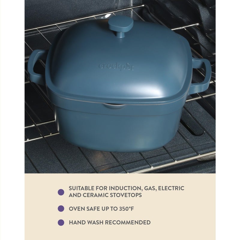 Crock-Pot وعاء طهي كروك-بوت نورثفيل من الألمنيوم المصبوب خفيف الوزن والمتين سعة 5.2 لتر مع غطاء، آمن للاستخدام في الفرن، بمقابض مزدوجة - أزرق غير لامع - Image 4