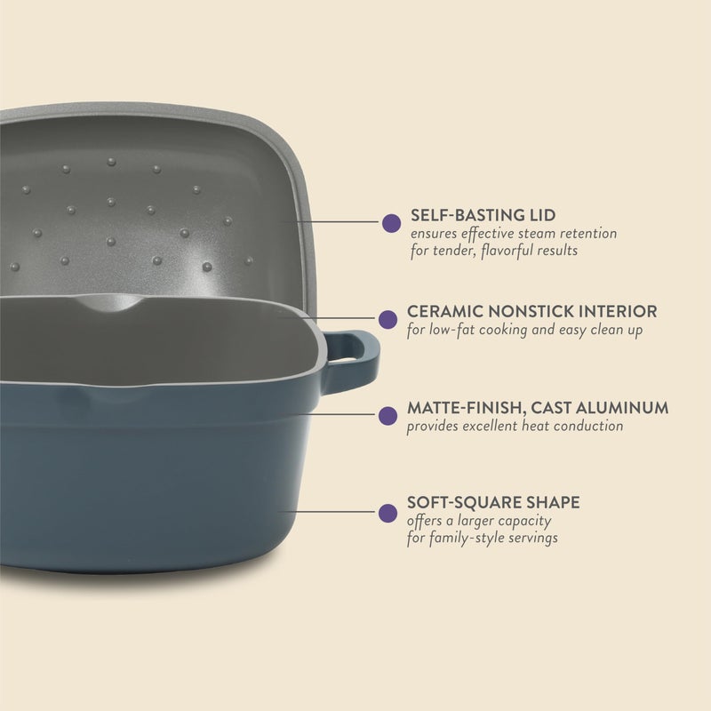 Crock-Pot وعاء طهي كروك-بوت نورثفيل من الألمنيوم المصبوب خفيف الوزن والمتين سعة 5.2 لتر مع غطاء، آمن للاستخدام في الفرن، بمقابض مزدوجة - أزرق غير لامع - Image 3