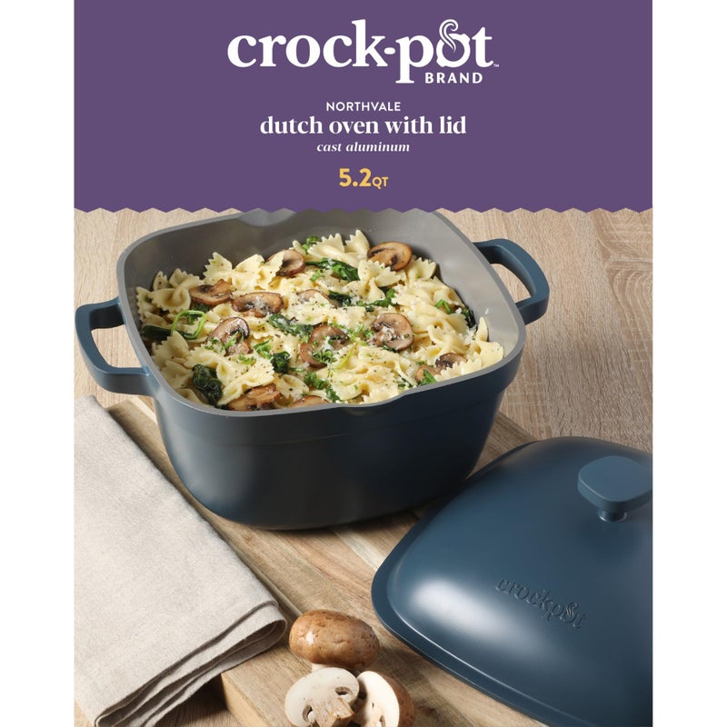 Crock-Pot وعاء طهي كروك-بوت نورثفيل من الألمنيوم المصبوب خفيف الوزن والمتين سعة 5.2 لتر مع غطاء، آمن للاستخدام في الفرن، بمقابض مزدوجة - أزرق غير لامع - Image 2
