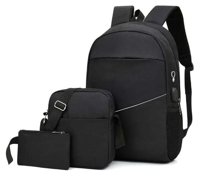 Energy case Laptop Bag Three Piece School Backpack College Bookbag Shoulder Travel Bags for Girls and Women with a way out USB Bags for boys and men size Large Capacity (black) - Image 1