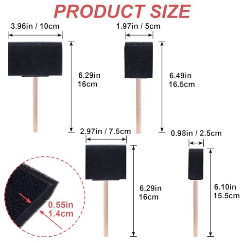 CustomyLife 4 Pcs Foam Paint Brushes, 4 Sizes Wood Handle Sponge Paint Brush 1" 2" 3" 4" for Details, Staining, Varnishes, Large Area and DIY Craft Projects - Image 3